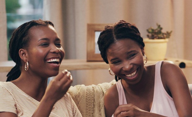 two women laughing