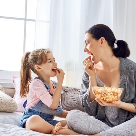 mom and child snacking